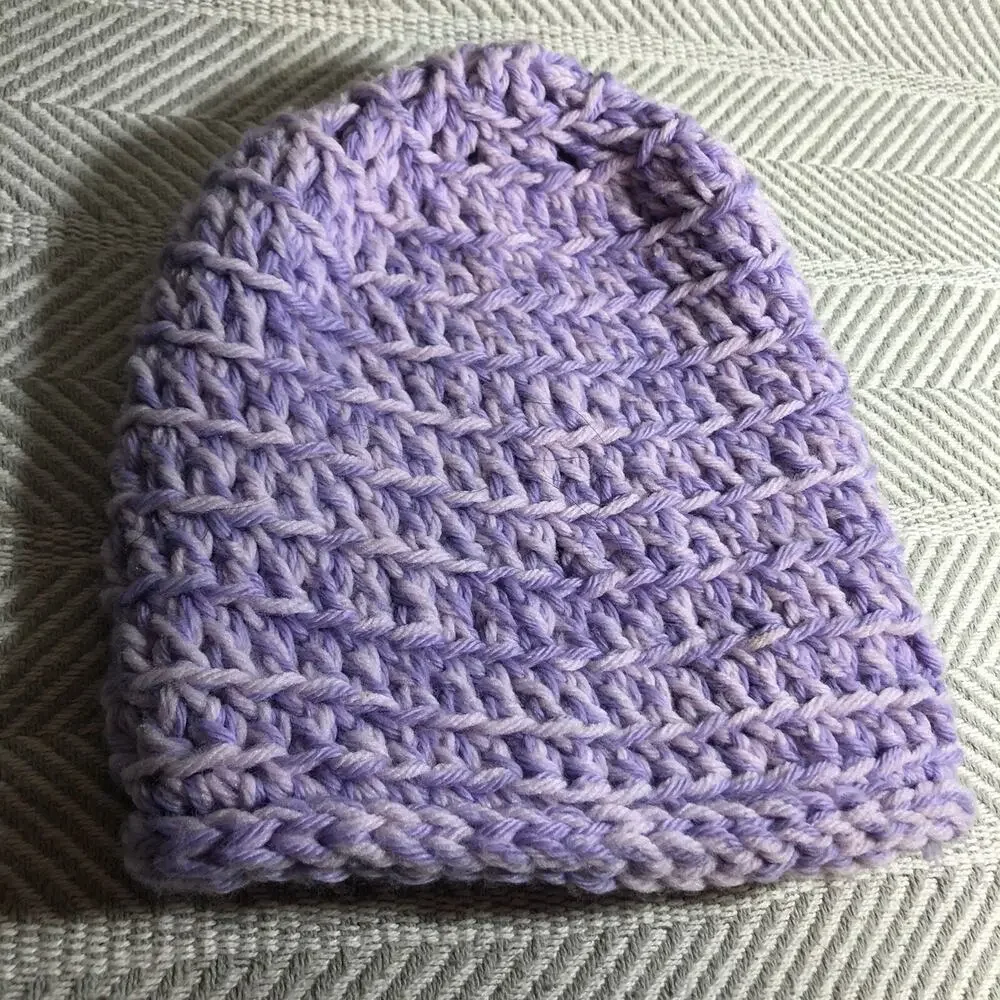 Knit Beanie Cap Light Purple Handcrafted Hat Sock Womens Winter Toboggan OSFM